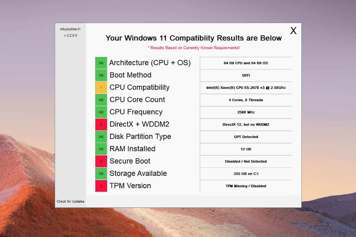 WhyNotWin11 – альтернативный инструмент для проверки совместимости ПК с Windows 11